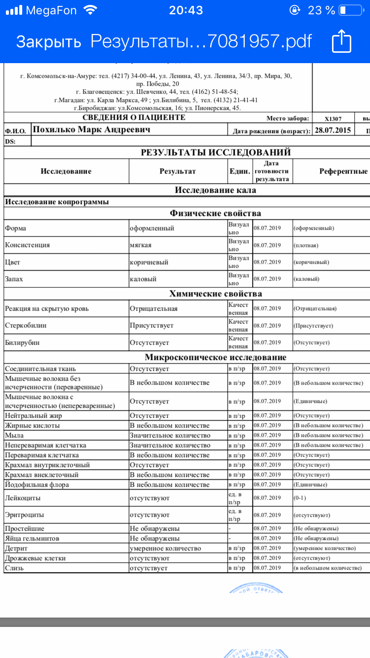 Направление на копрологическое исследование кала образец