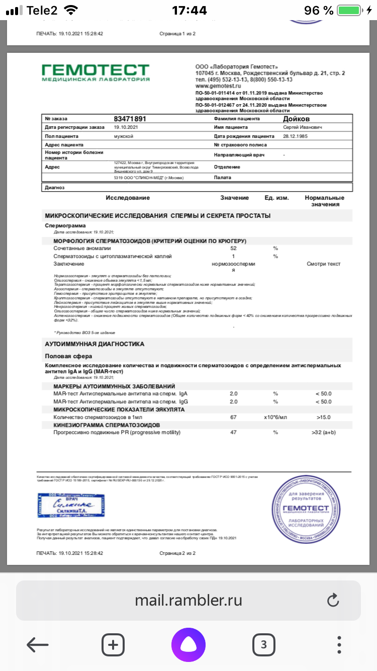 Спермограмма Гемотест. Iga спермограмма Mar-тест что это. Мартест