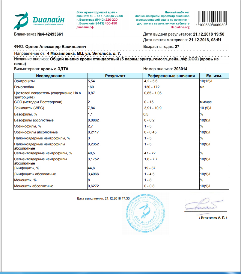 Наука результаты анализов по номеру