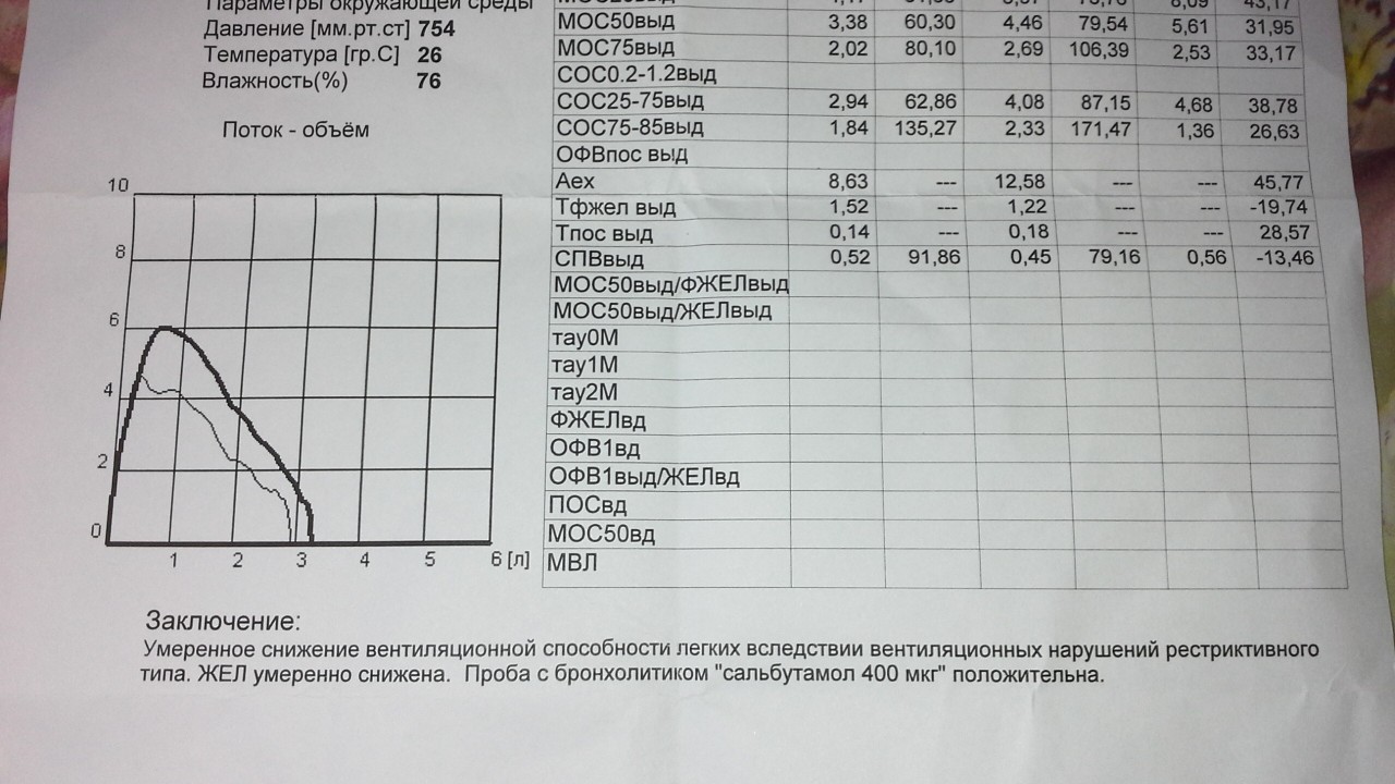 Заключение спирометрии образец