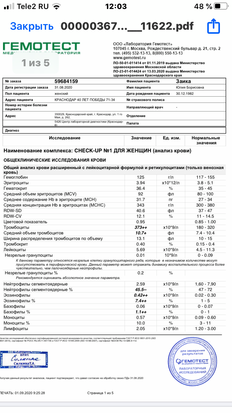 Расшифровать анализ крови по фото