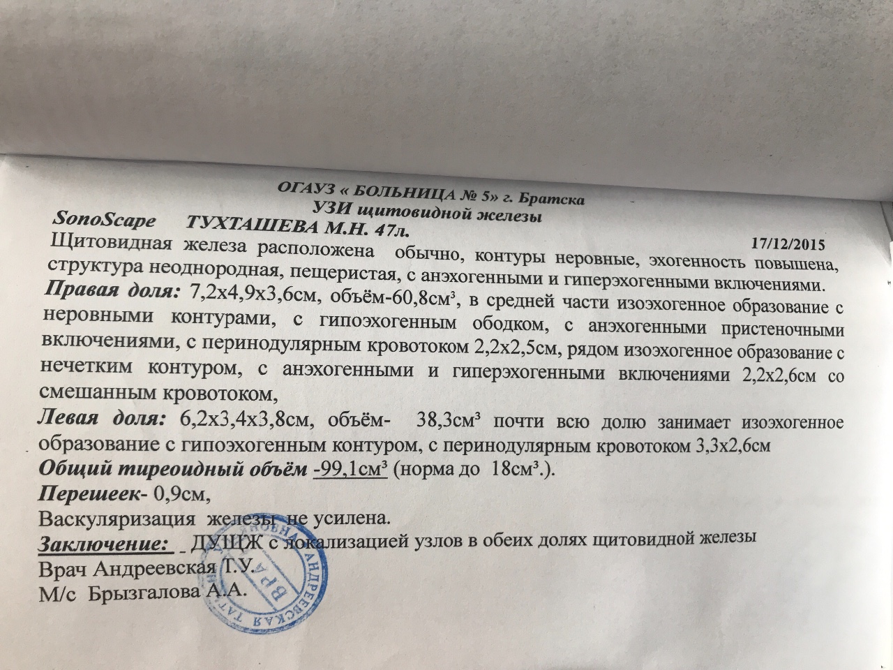 Протокол узи щитовидной железы образец