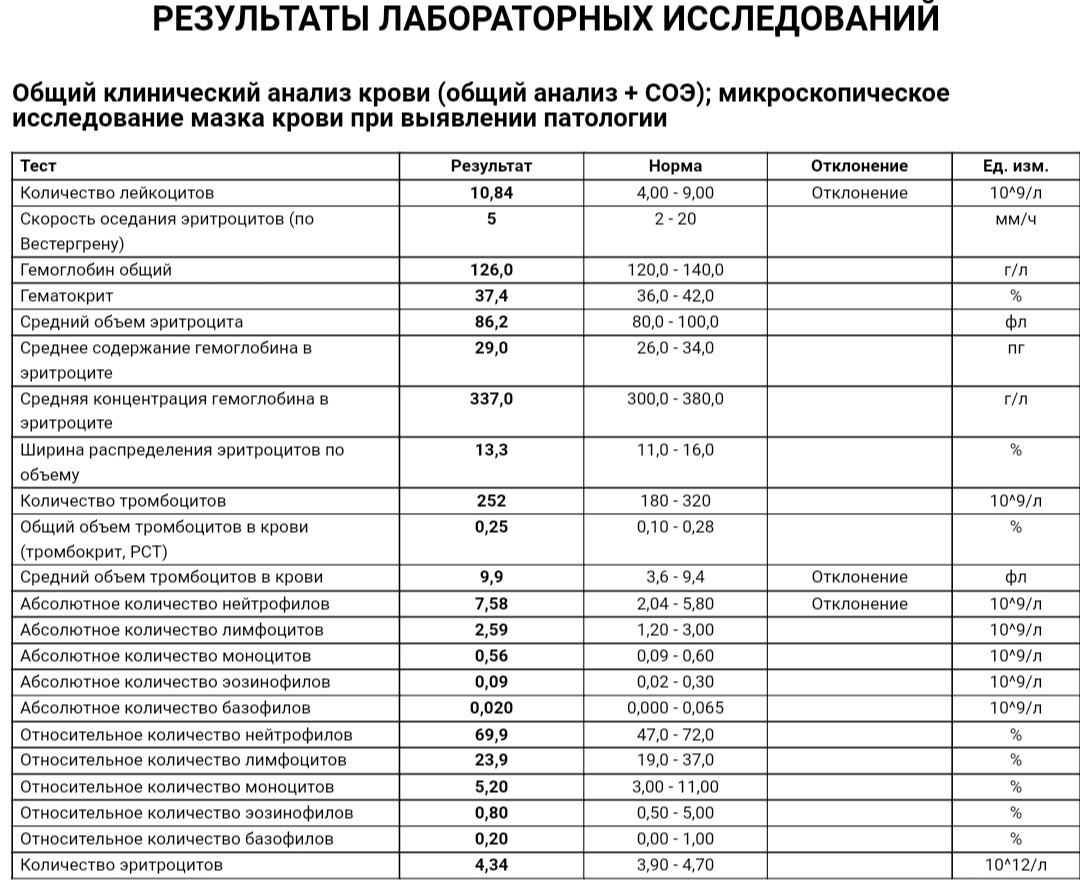 Результаты анализов оак