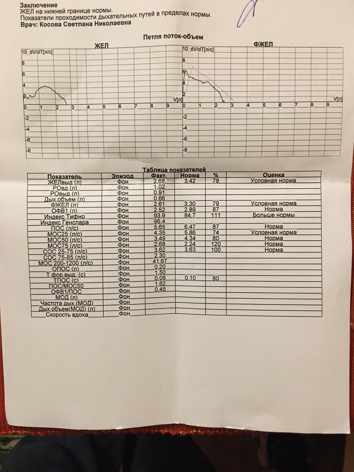 Заключение спирометрии образец