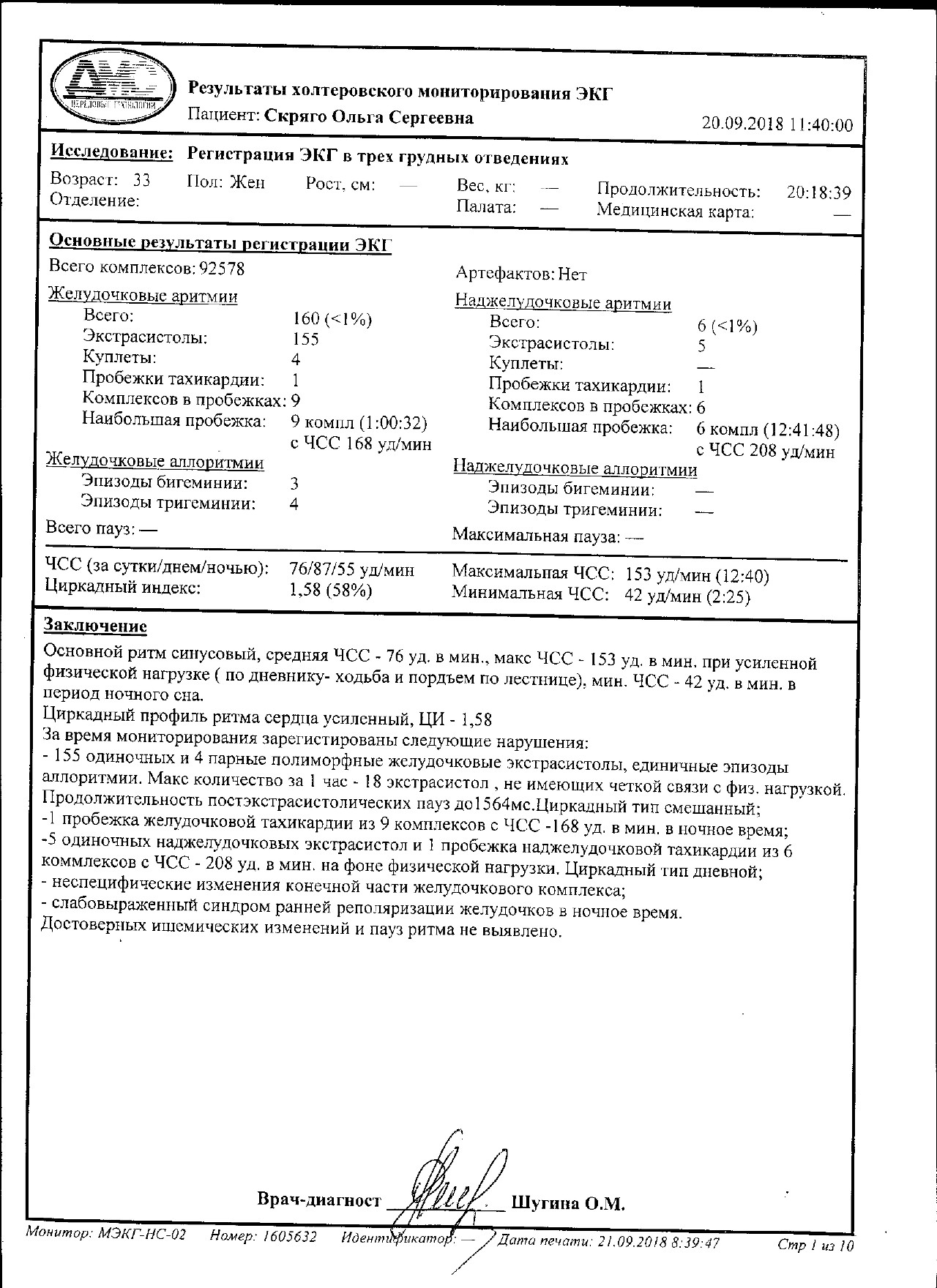 Заключение холтеровского мониторирования образец