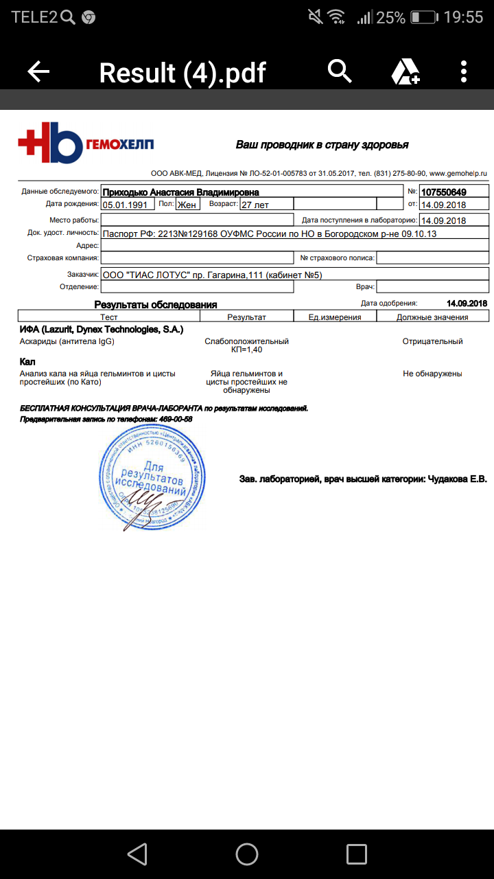 Результаты анализов гемохелп по номеру