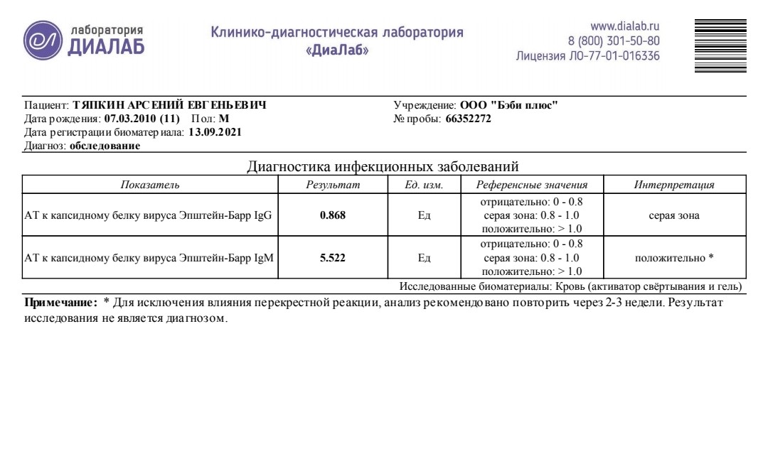 Анализ эпштейн барра расшифровка